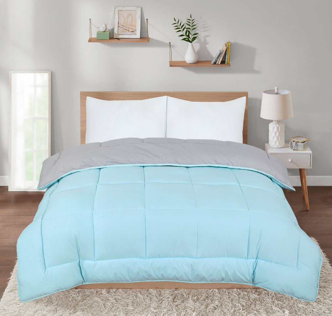 13.5 Tog Box Stitching Reversible Coverless Polycotton Duvet – Teal and Grey