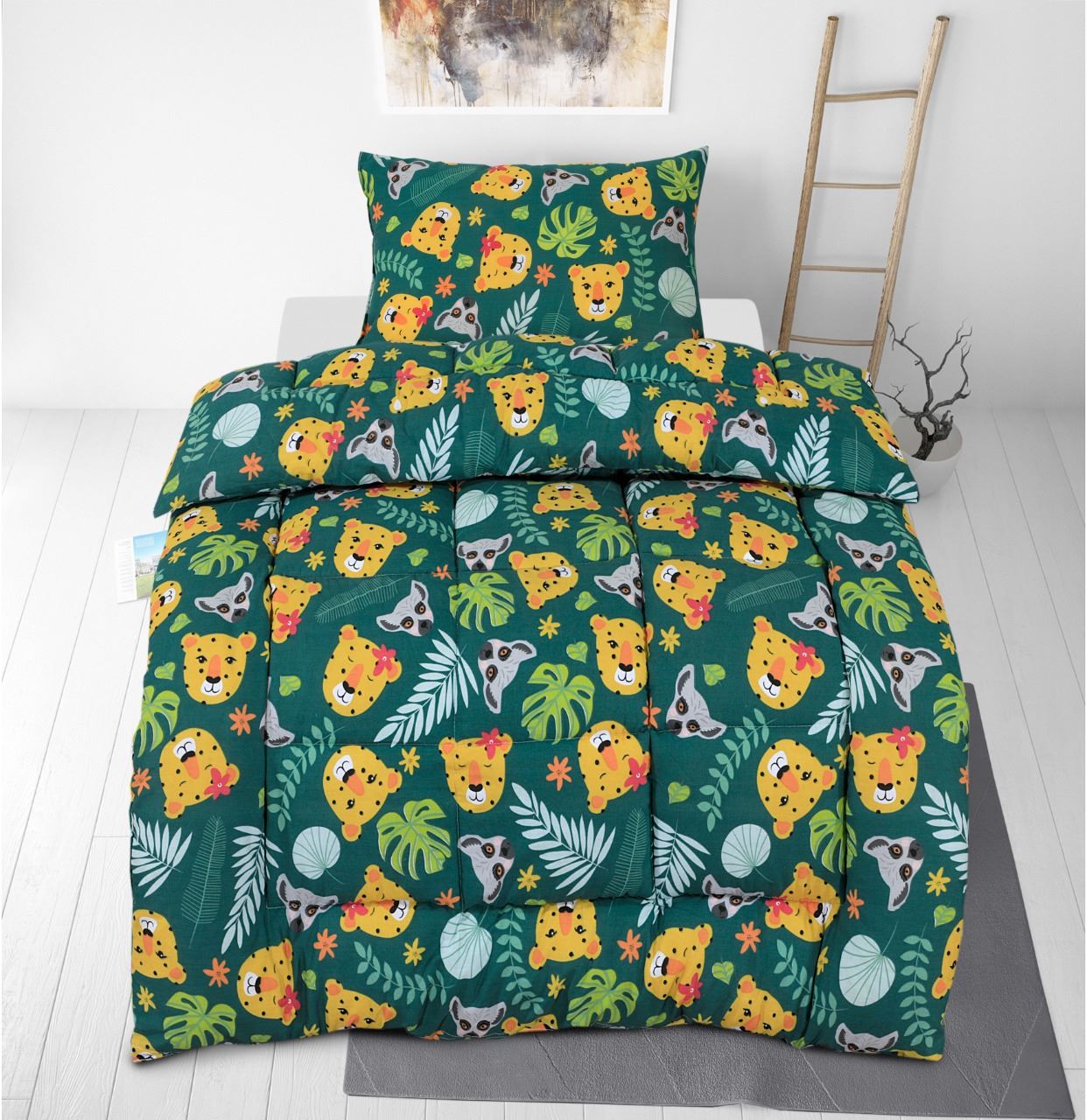 Kids Coverless Printed 7.5 tog Washable Quilt with Pillow Set 120 x 150 cm - Jungle Crew