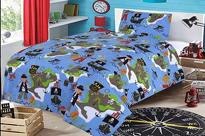 Junior Cot Bed Duvet Cover and Pillow Set- Cotton Rich - Pirates Treasure