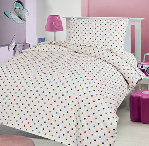100% Flannelette Cot Bed Duvet Cover Set with Pillowcase – Polka Dot