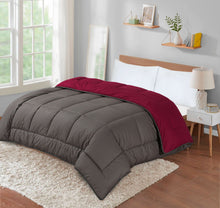 Load image into Gallery viewer, 7.5 Tog Box Stitching Reversible Coverless Polycotton Duvet – Grey &amp; Burgundy
