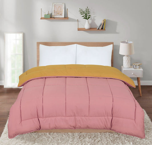 7.5 Tog Box Stitching Reversible Coverless Polycotton Duvet – Mustard & Pink