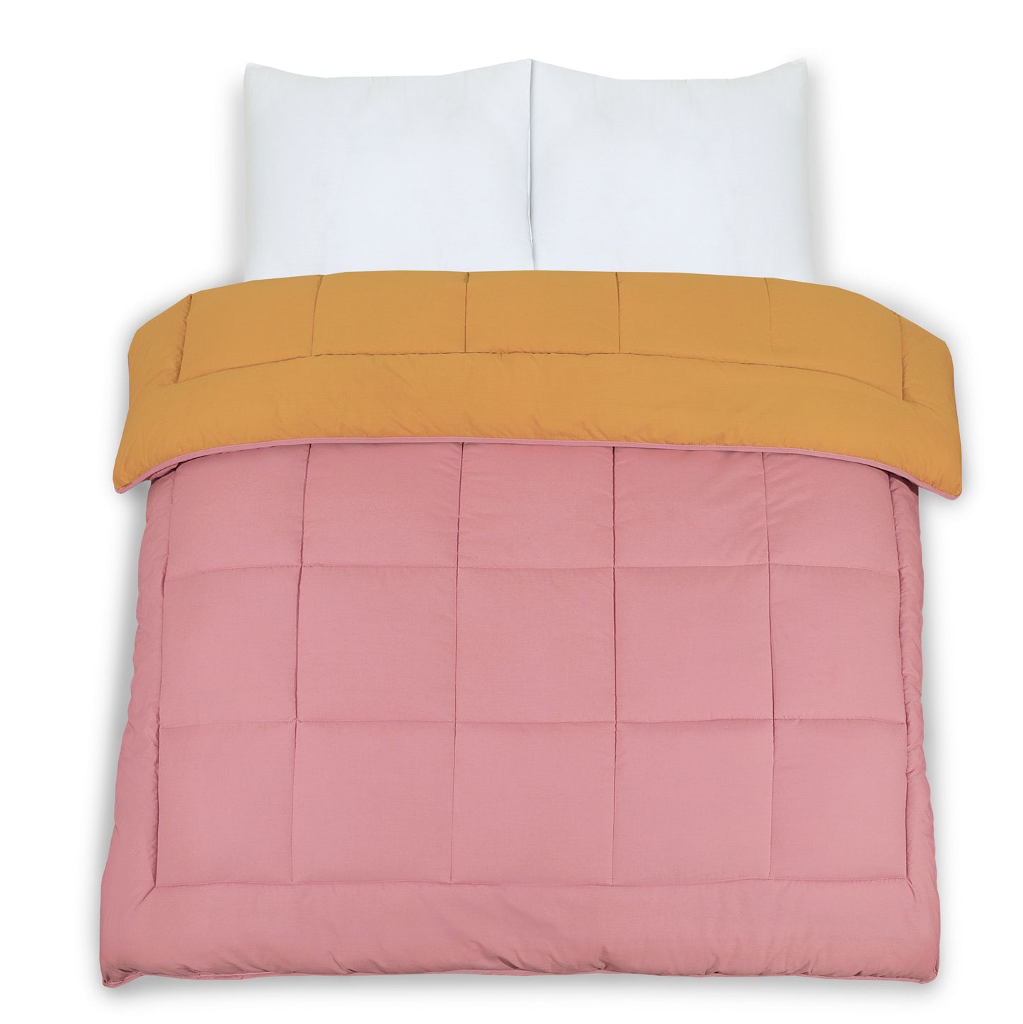 13.5 Tog Box Stitching Reversible Coverless Polycotton Duvet – Mustard & Pink