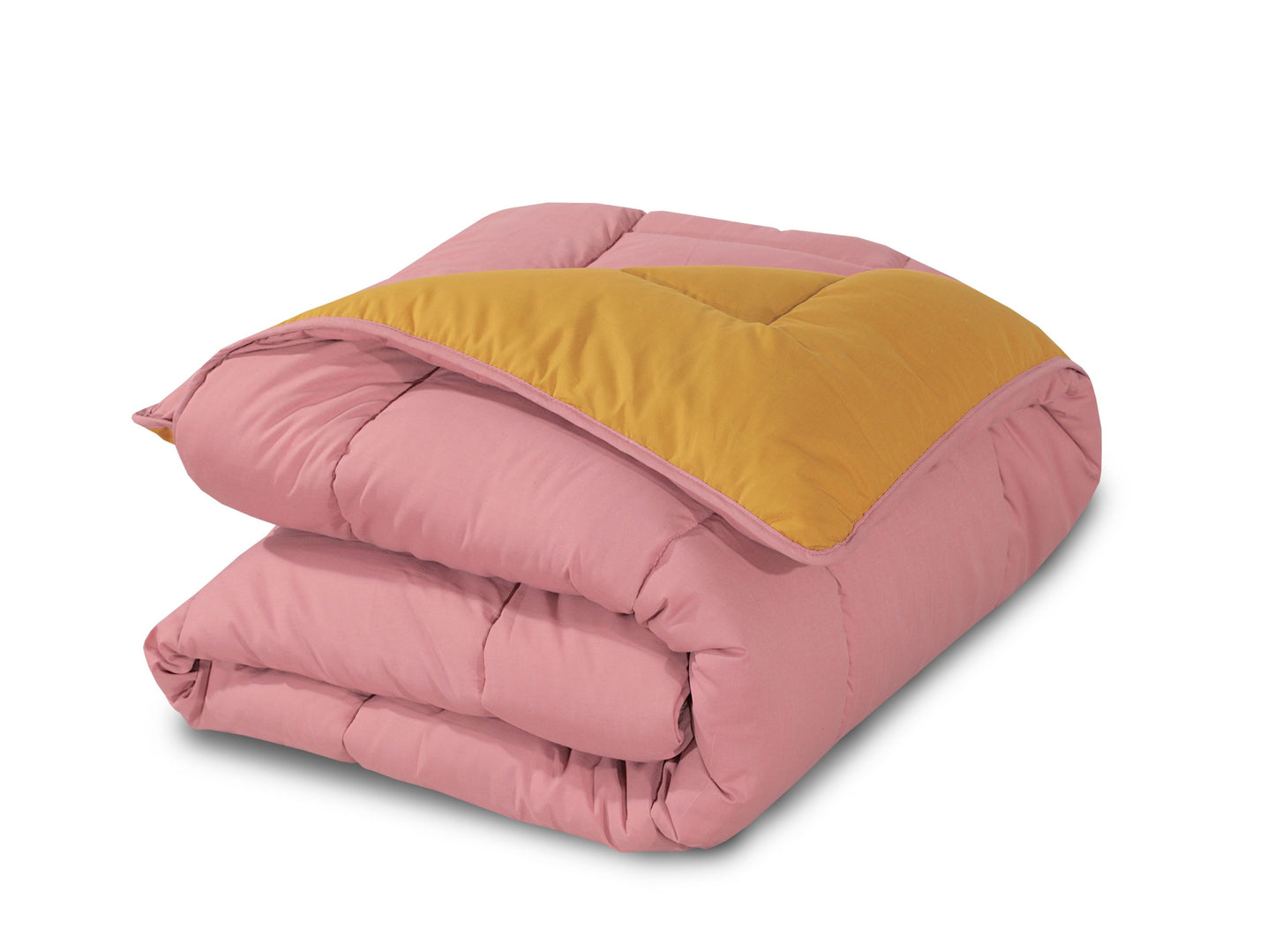 13.5 Tog Box Stitching Reversible Coverless Polycotton Duvet – Mustard & Pink