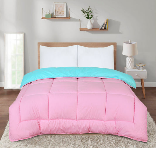 13.5 Tog Box Stitching Reversible Coverless Poly cotton Duvet – Teal & Pink