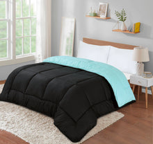 Load image into Gallery viewer, 13.5 Tog Box Stitching Reversible Coverless Poly cotton Duvet – Teal &amp; Black
