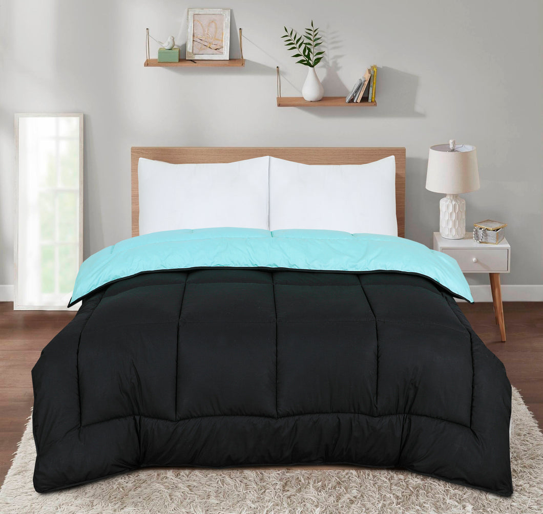 7.5 Tog Box Stitching Reversible Coverless Poly cotton Duvet – Teal & Black