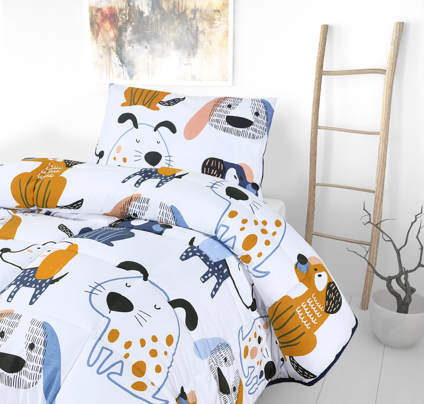 Kids Coverless Printed 7.5 tog Washable Quilt with Pillow Set 120 x 150 cm – Funky Dogs