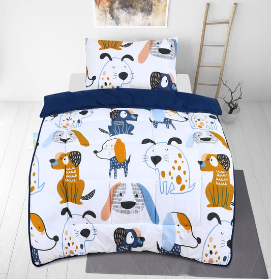 Kids Coverless Printed 7.5 tog Washable Quilt with Pillow Set 120 x 150 cm – Funky Dogs