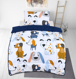 Kids Coverless Printed 7.5 tog Washable Quilt with Pillow Set 120 x 150 cm – Funky Dogs