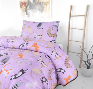 Kids Coverless Printed 7.5 tog Washable Quilt with Pillow Set 120 x 150 cm – Cats Party