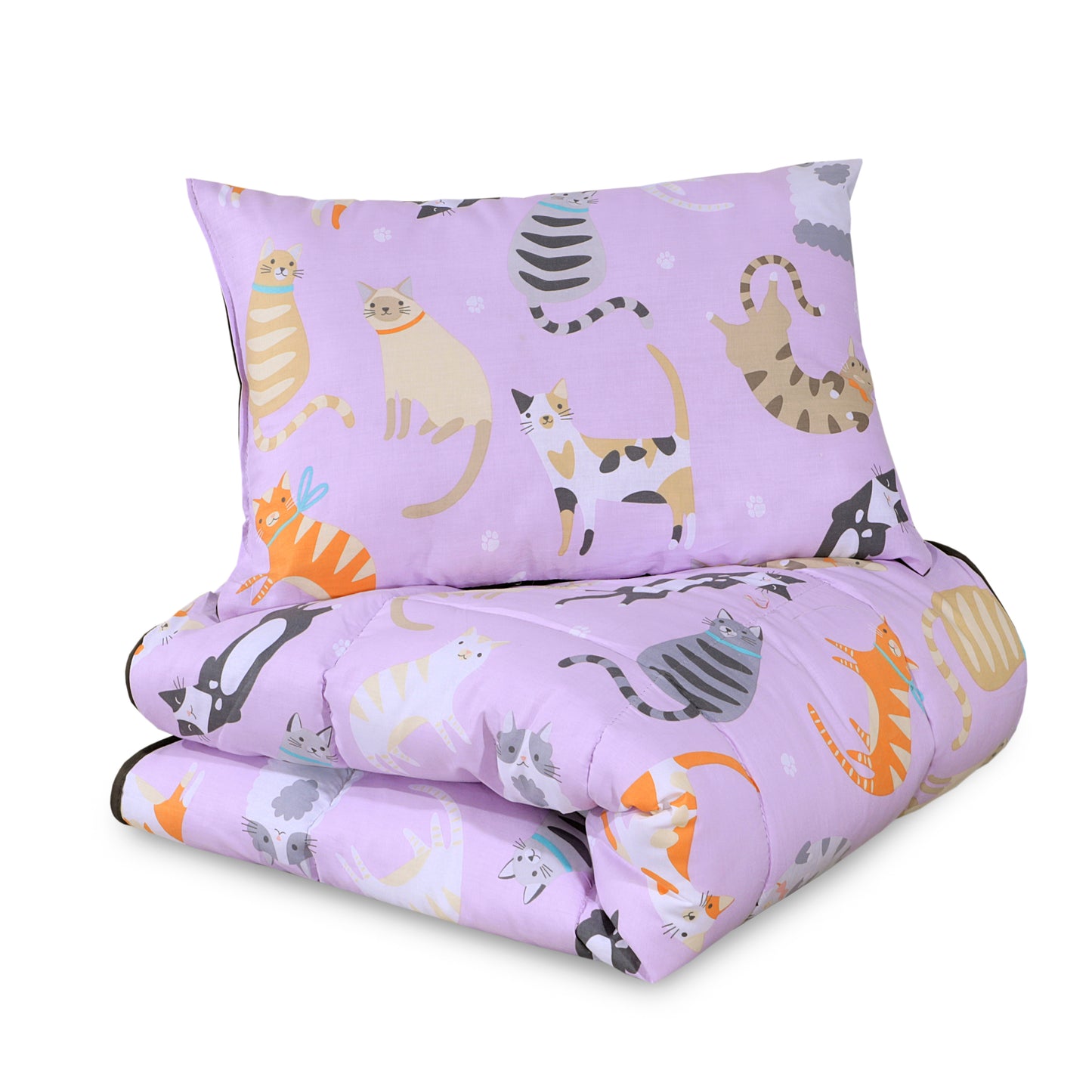 Kids Coverless Printed 7.5 tog Washable Quilt with Pillow Set 120 x 150 cm – Cats Party