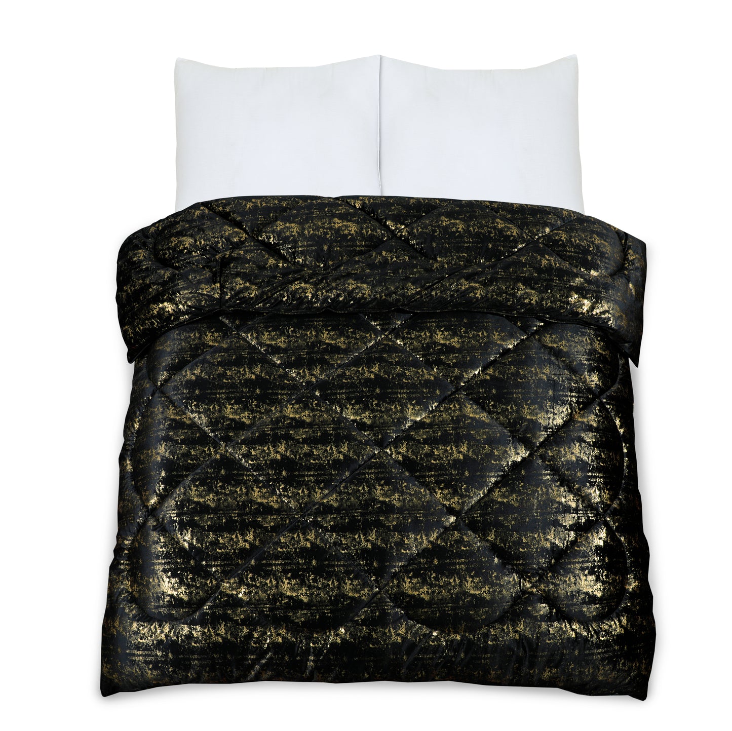 Glamour Coverless Crushed Velvet Quilted Duvet Black Gold