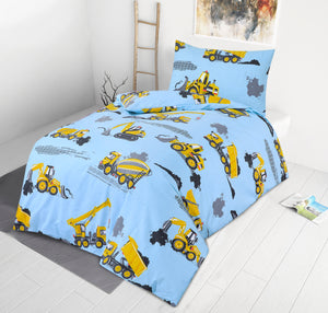 Junior Cot Bed Duvet Cover and Pillow Set- Cotton Rich 120 x 150 cm – Building Site