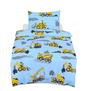 Junior Cot Bed Duvet Cover and Pillow Set- Cotton Rich 120 x 150 cm – Building Site