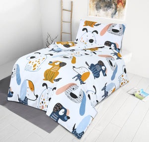 Junior Cot Bed Duvet Cover and Pillow Set- Cotton Rich 120 x 150 cm – Funky Dogs