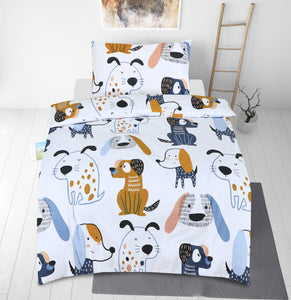 Junior Cot Bed Duvet Cover and Pillow Set- Cotton Rich 120 x 150 cm – Funky Dogs