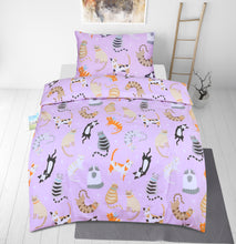 Load image into Gallery viewer, Junior Cot Bed Duvet Cover and Pillow Set- Cotton Rich 120 x 150 cm – Cats Party
