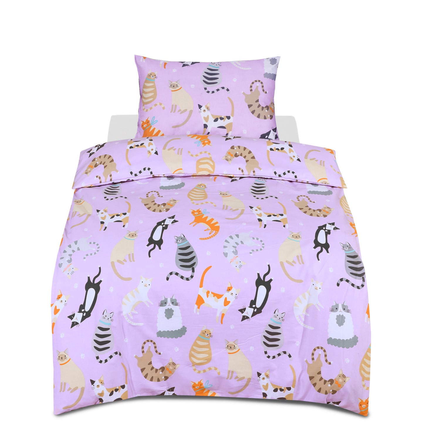 Junior Cot Bed Duvet Cover and Pillow Set- Cotton Rich 120 x 150 cm – Cats Party