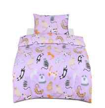Load image into Gallery viewer, Junior Cot Bed Duvet Cover and Pillow Set- Cotton Rich 120 x 150 cm – Cats Party
