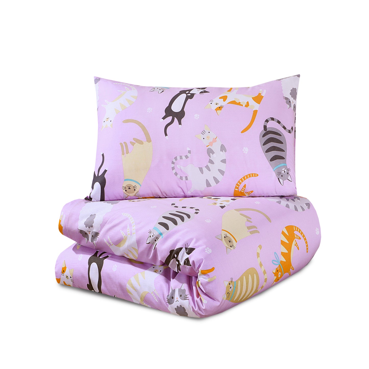 Junior Cot Bed Duvet Cover and Pillow Set- Cotton Rich 120 x 150 cm – Cats Party