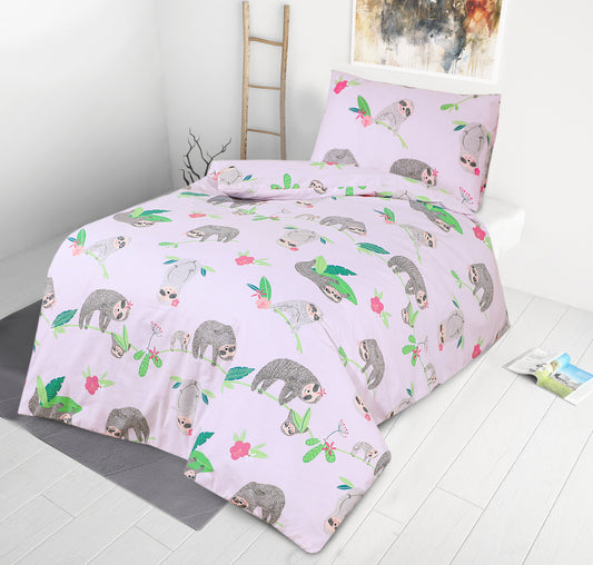 Junior Cot Bed Duvet Cover and Pillow Set- Cotton Rich 120 x 150 cm – Sloths