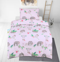 Load image into Gallery viewer, Junior Cot Bed Duvet Cover and Pillow Set- Cotton Rich 120 x 150 cm – Sloths
