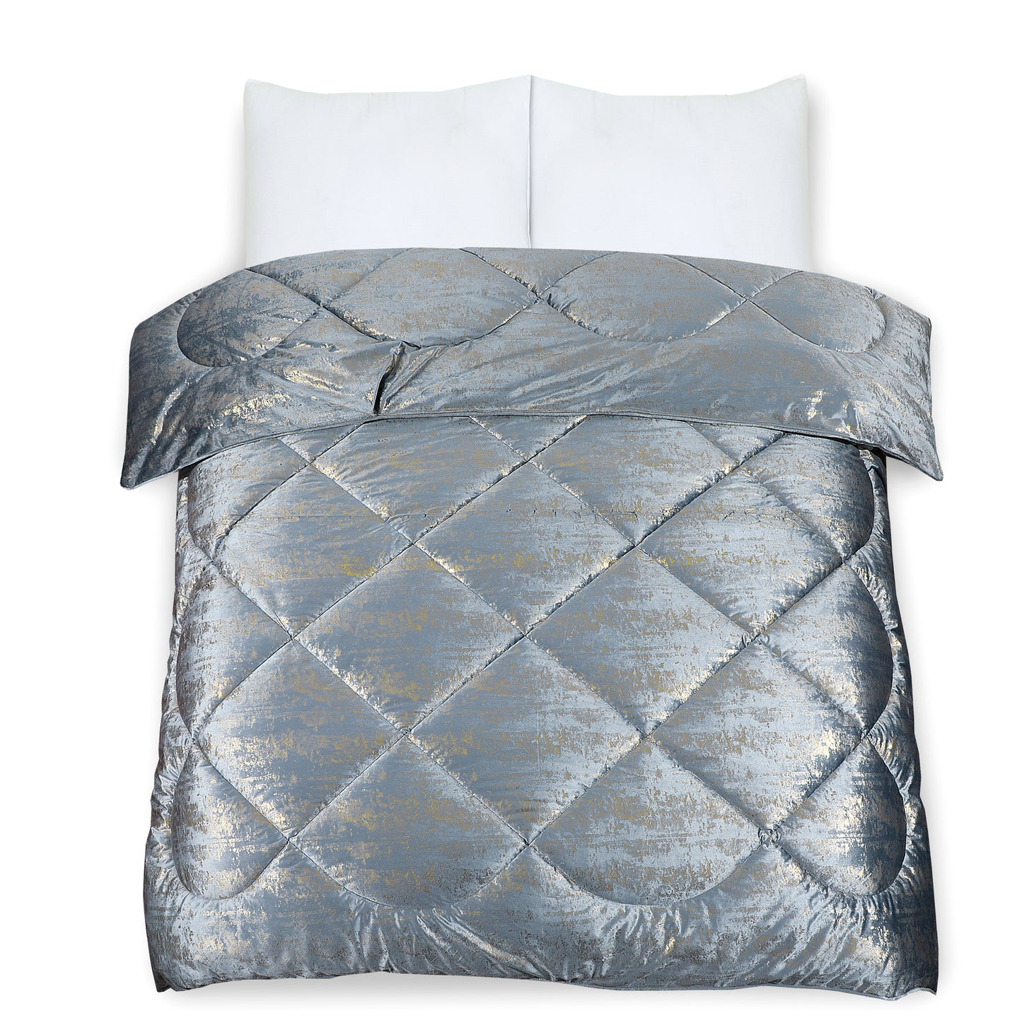 Glamour Coverless Crushed Velvet Quilted Duvet Silver Gold