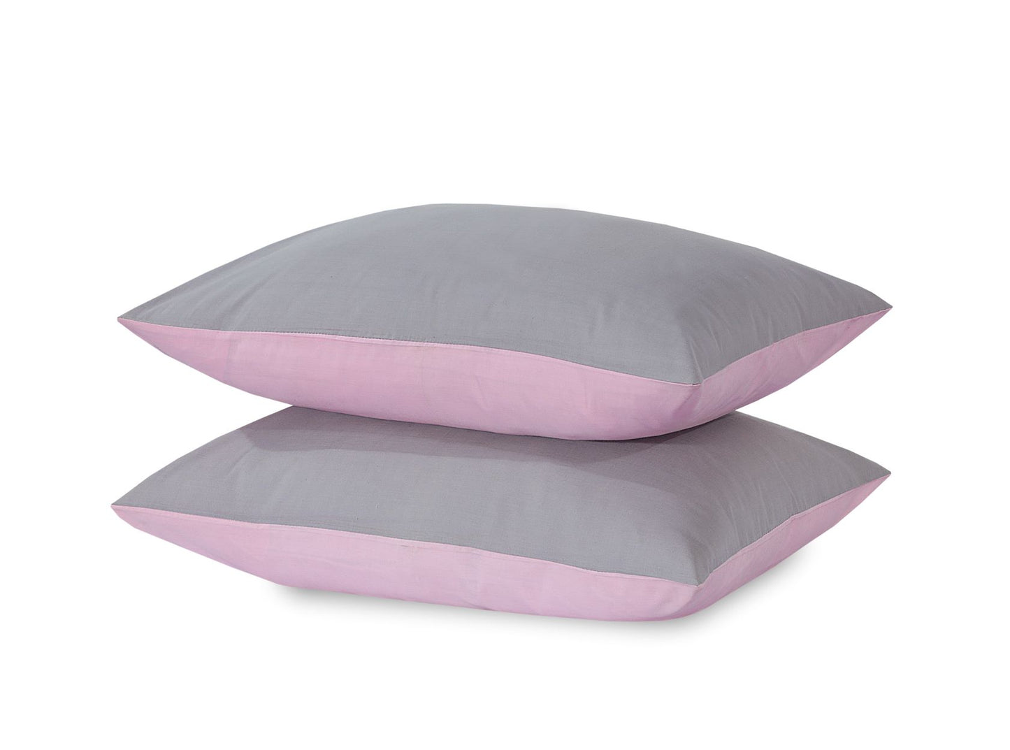 Reversible Poly Cotton Housewife Pillowcases (Pair) - Pink & Grey