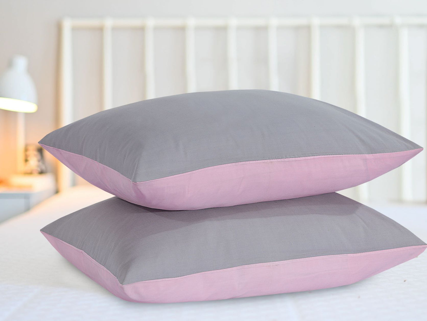 Reversible Poly Cotton Housewife Pillowcases (Pair) - Pink & Grey