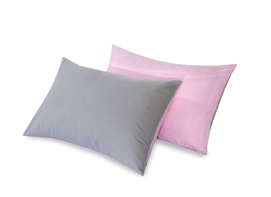 Reversible Poly Cotton Housewife Pillowcases (Pair) - Pink & Grey