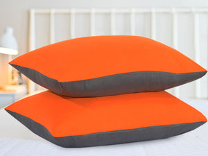 Reversible Poly Cotton Housewife Pillowcases (Pair) - Orange & Grey