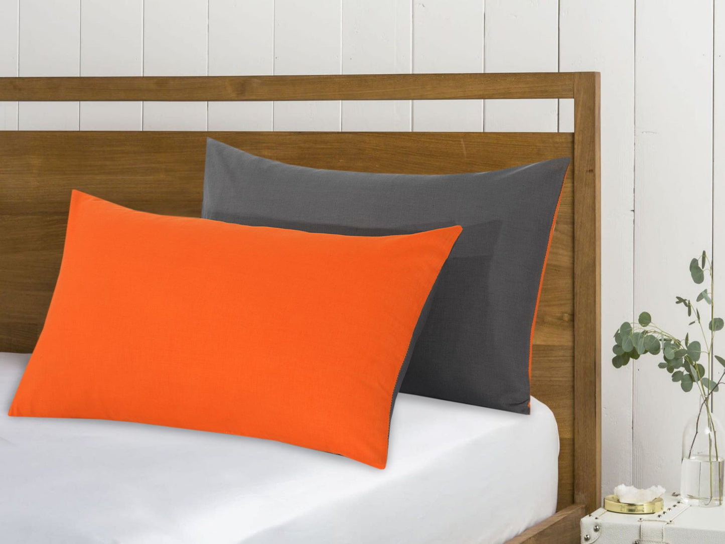 Reversible Poly Cotton Housewife Pillowcases (Pair) - Orange & Grey