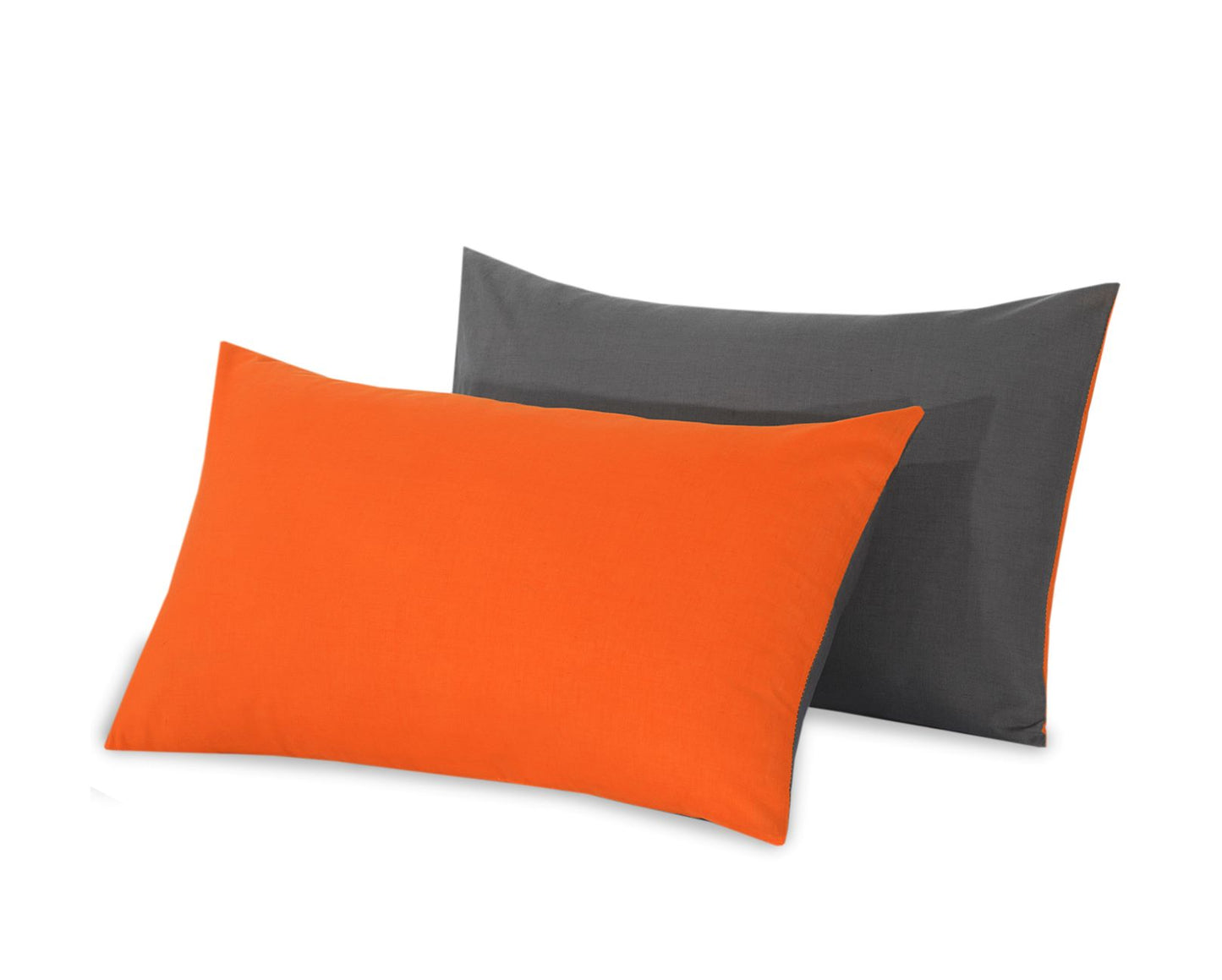 Reversible Poly Cotton Housewife Pillowcases (Pair) - Orange & Grey