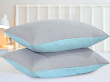 Load image into Gallery viewer, Reversible Poly Cotton Housewife Pillowcases (Pair) - Teal &amp; Grey
