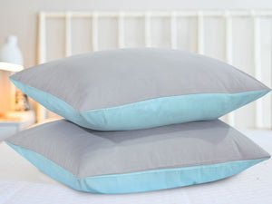 Reversible Poly Cotton Housewife Pillowcases (Pair) - Teal & Grey