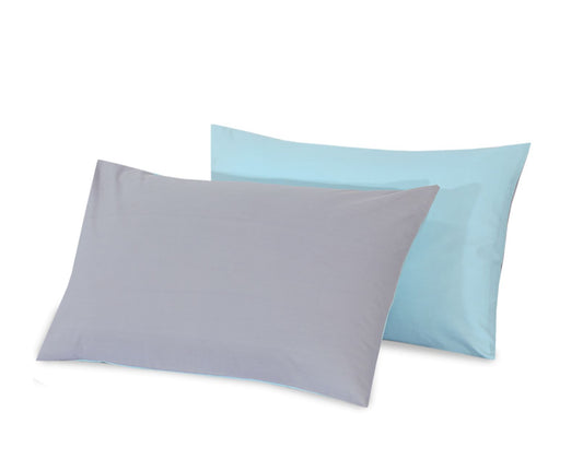 Reversible Poly Cotton Housewife Pillowcases (Pair) - Teal & Grey