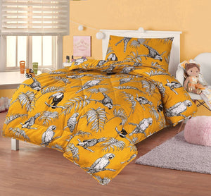 7.5 Tog Kids Coverless Printed Washable Quilt with Pillow Set (120 x 150 cm) - Exotic Birds