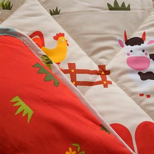 7.5 Tog Kids Coverless Printed Washable Quilt with Pillow Set (120 x 150 cm) - Farm