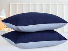 Load image into Gallery viewer, Reversible Poly Cotton Housewife Pillowcases (Pair) - Navy &amp; Sky Blue
