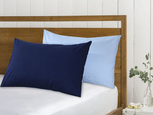 Reversible Poly Cotton Housewife Pillowcases (Pair) - Navy & Sky Blue