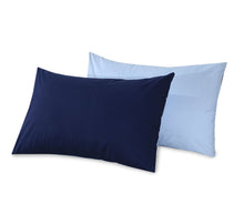 Load image into Gallery viewer, Reversible Poly Cotton Housewife Pillowcases (Pair) - Navy &amp; Sky Blue
