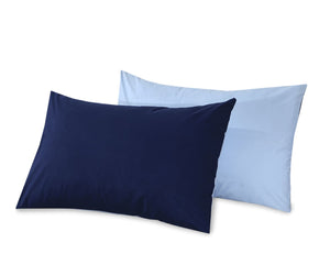 Reversible Poly Cotton Housewife Pillowcases (Pair) - Navy & Sky Blue