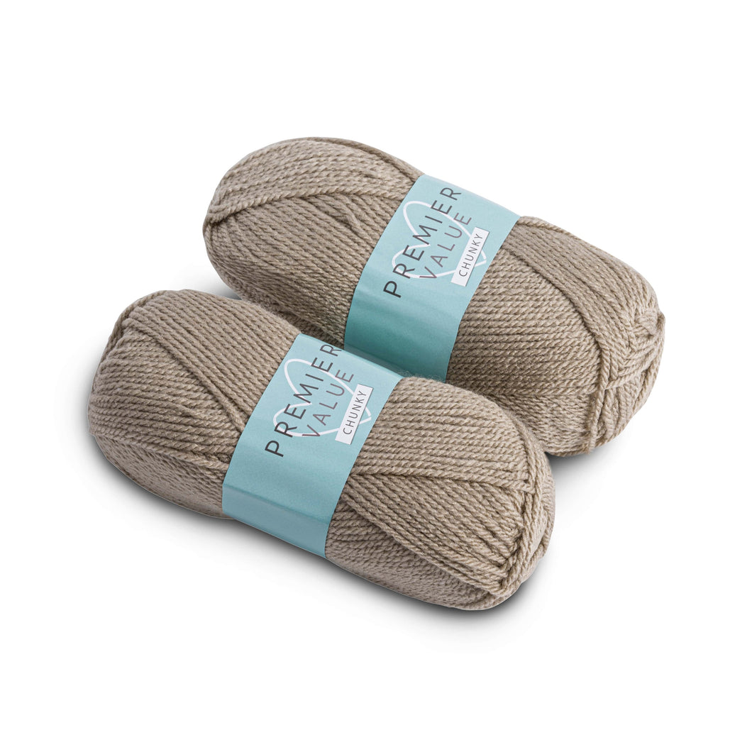 Premier Value Chunky - Yarn Knitting Wool Pack of 2 Acrylic (2x100g) - Pebble