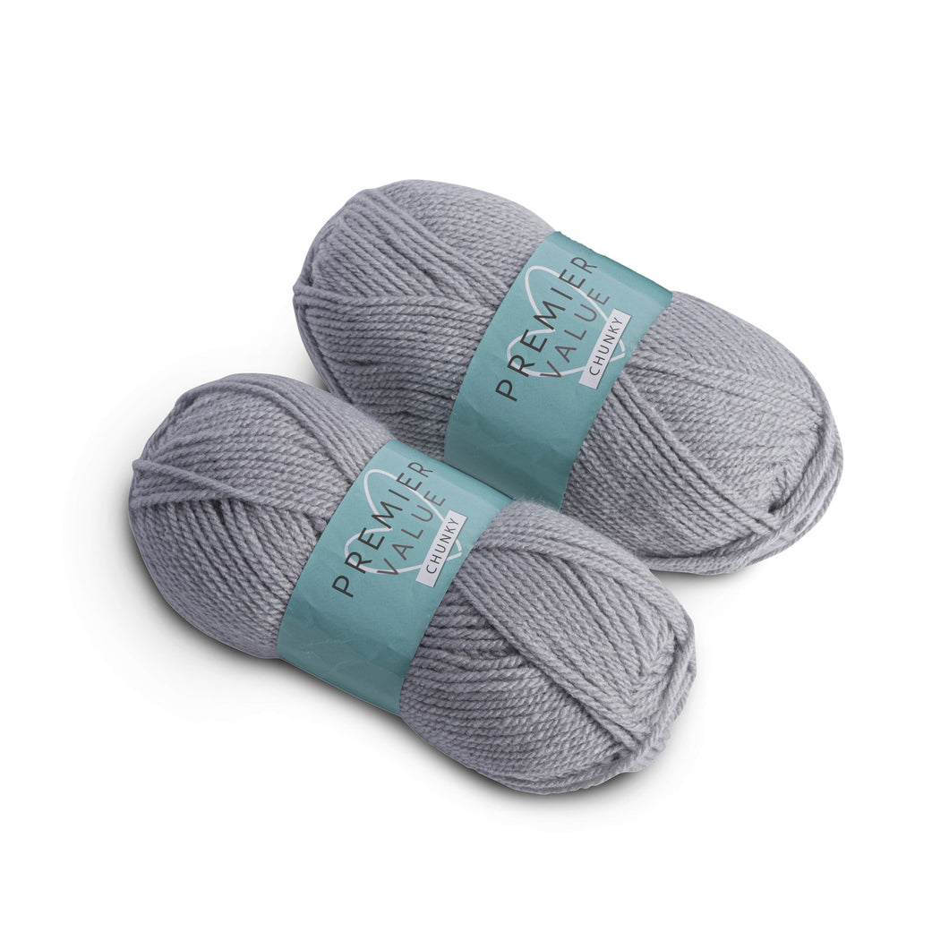 Premier Value Chunky - Yarn Knitting Wool Pack of 2 Acrylic (2x100g) - Grey