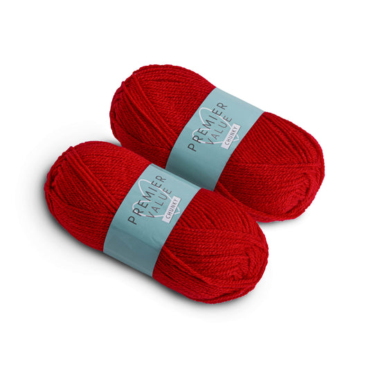 Premier Value Chunky - Yarn Knitting Wool Pack of 2 Acrylic (2x100g) - Red