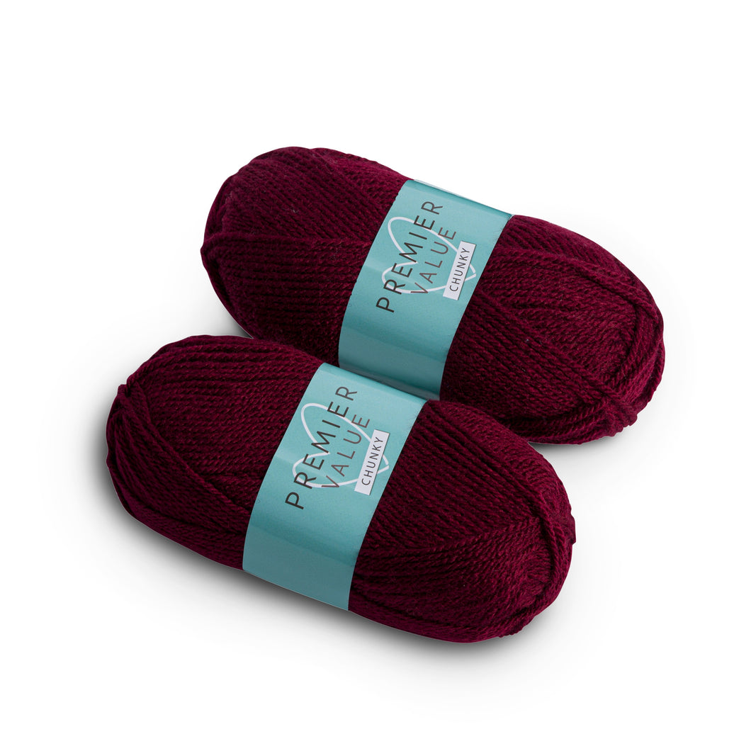 Premier Value Chunky - Yarn Knitting Wool Pack of 2 Acrylic (2x100g) - Wine