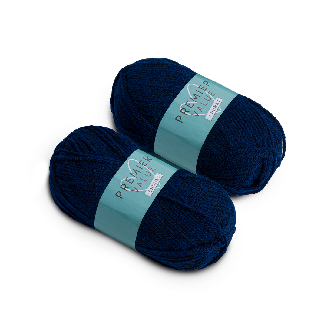 Premier Value Chunky - Yarn Knitting Wool Pack of 2 Acrylic (2x100g) - Navy