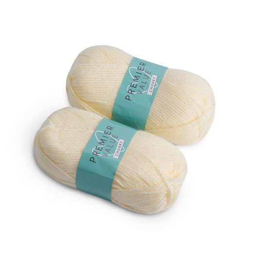 Premier Value Chunky - Yarn Knitting Wool Pack of 2 Acrylic (2x100g) - Cream