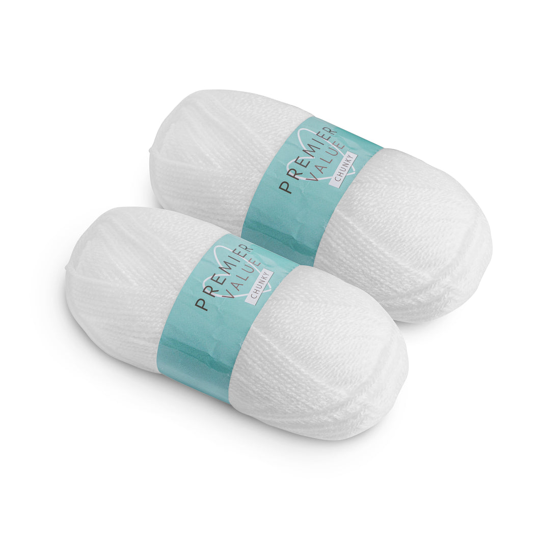 Premier Value Chunky - Yarn Knitting Wool Pack of 2 Acrylic (2x100g) - White